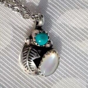 Blue stone With Irredescent Stone Necklace